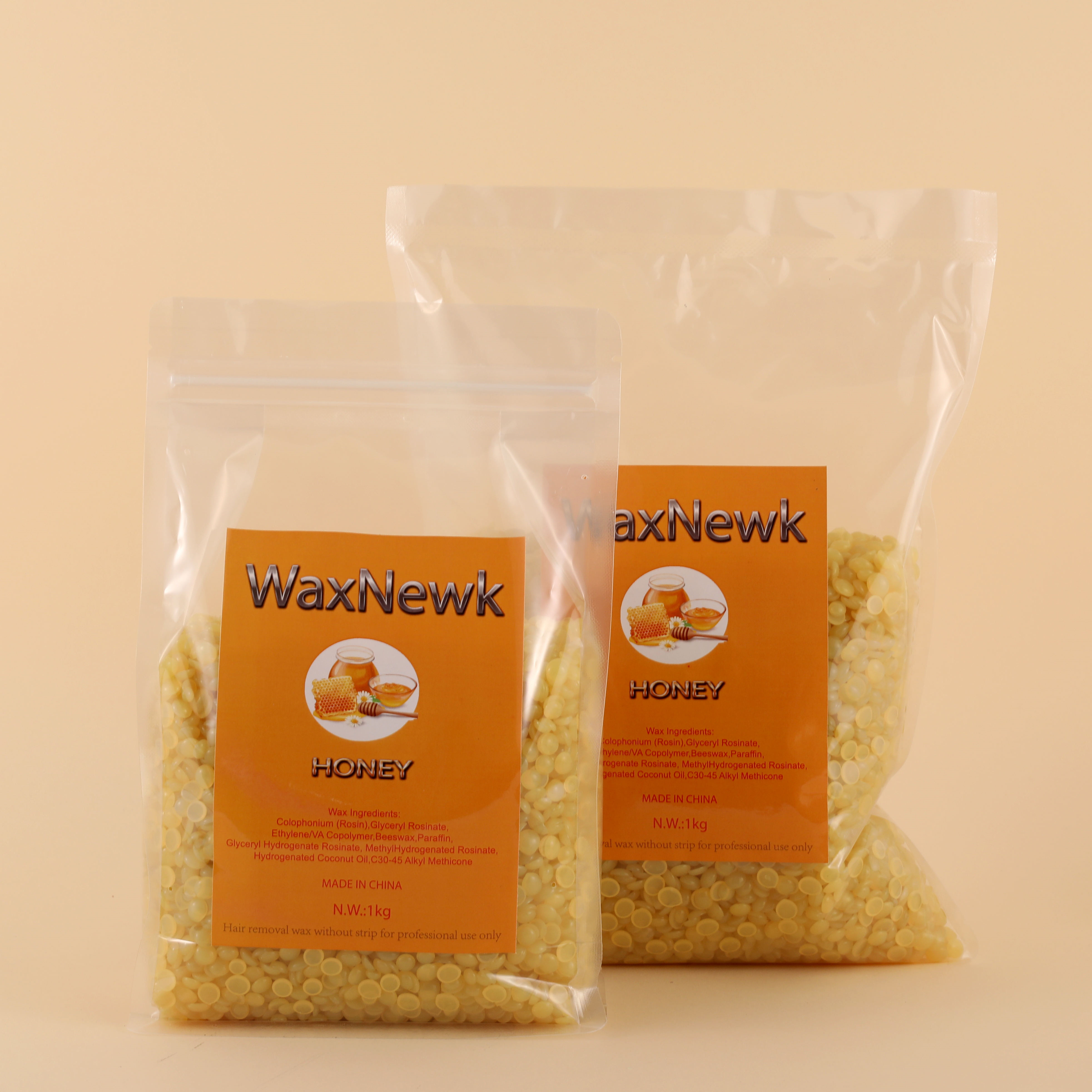 外贸专供WaxNewK1kg蜂蜜脱毛蜡豆免纸固体蜡袋装hard wax beans脱毛蜡wax脱毛豆美容院质量