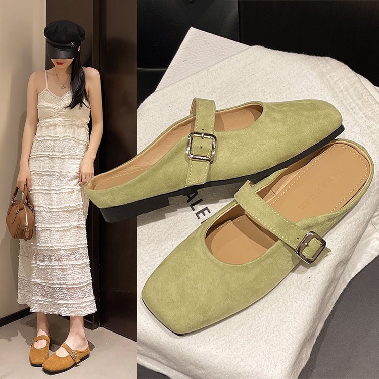 Baotou half-slipper women's summer outerwear 2025 new style one-step lazy person Muller Mary Jane single shoe Yellow Birken shoes details Picture