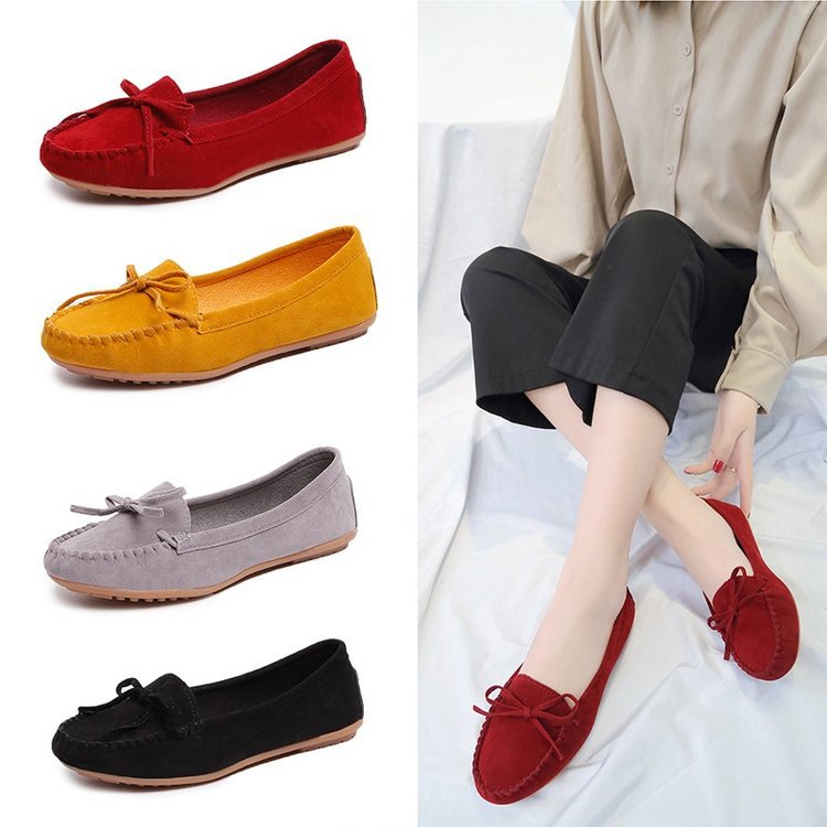 wish Women's Doudou shoes Spring and Autumn New style European and American bow flat single shoes Round toe pregnant women's export large-sized women's shoes full figure