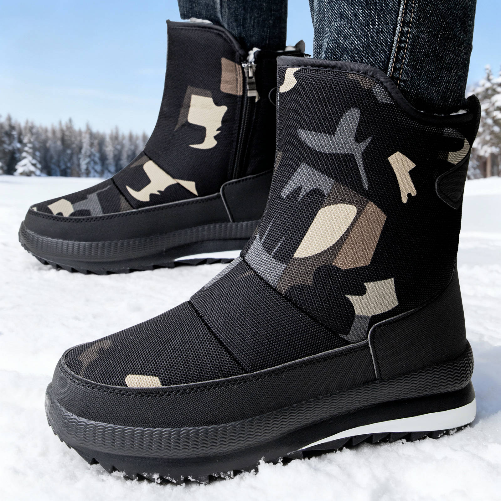 Men's cotton boots with added fleece and thickened for winter, a pair of casual snow boots, waterproof and anti-slip. Cross-border consignment of men's cotton shoes Specification drawing