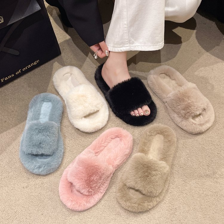 MAO MAO Slippers Women's 2025 Autumn/Winter New outerwear trendy fashion candy-colored one-shoulder slippers simple Korean-style cotton slippers details Picture