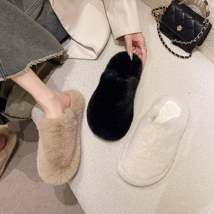 New autumn and winter 2025 Baotou cotton slippers, flat, versatile, simple and casual woolen slippers Specification drawing