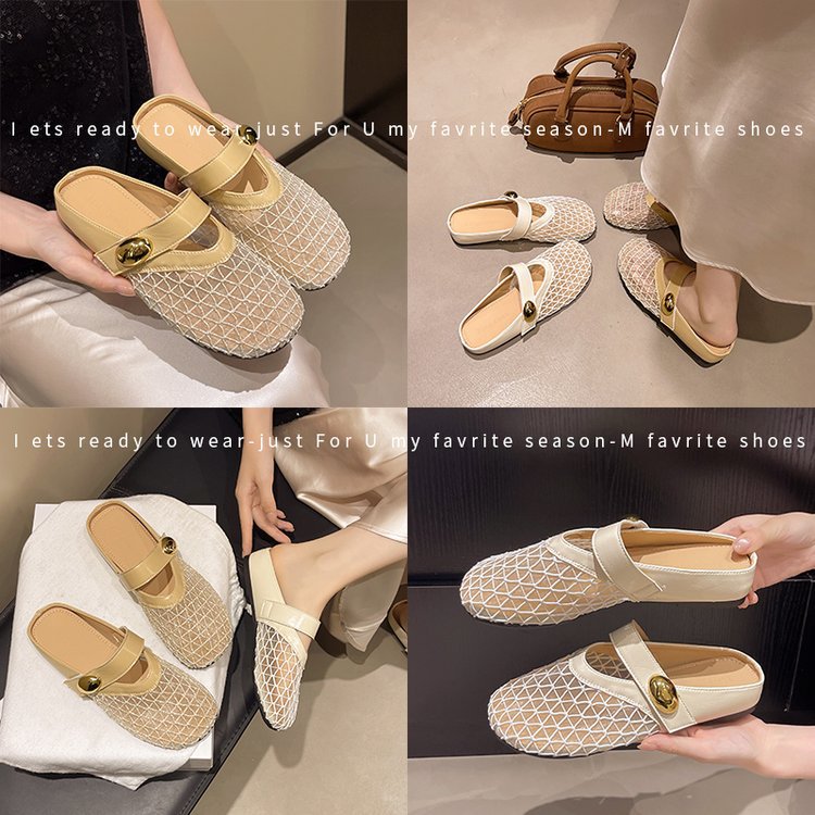 Thick-soled, flip-top, half-slipper for women in summer, 2025 new style, one-step pair with skirt, mesh single shoe, fisherman's cool slippers Specification drawing