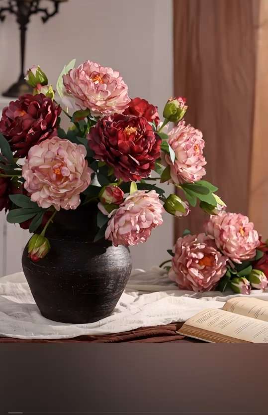 新款油画牡丹  一头一蕾牡丹花 家居酒店装饰工程花仿真丝花详情图3