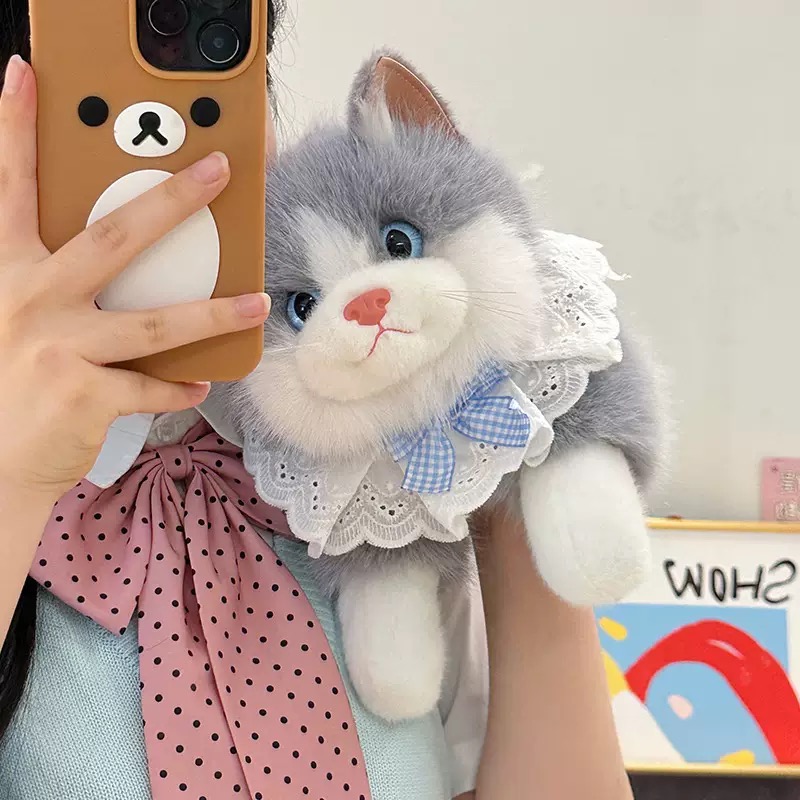 Simulated plush toys, cat plush figurines, musical dolls, bibs, little cats, children's gifts, parent-child interactive toy figurines Item Picture