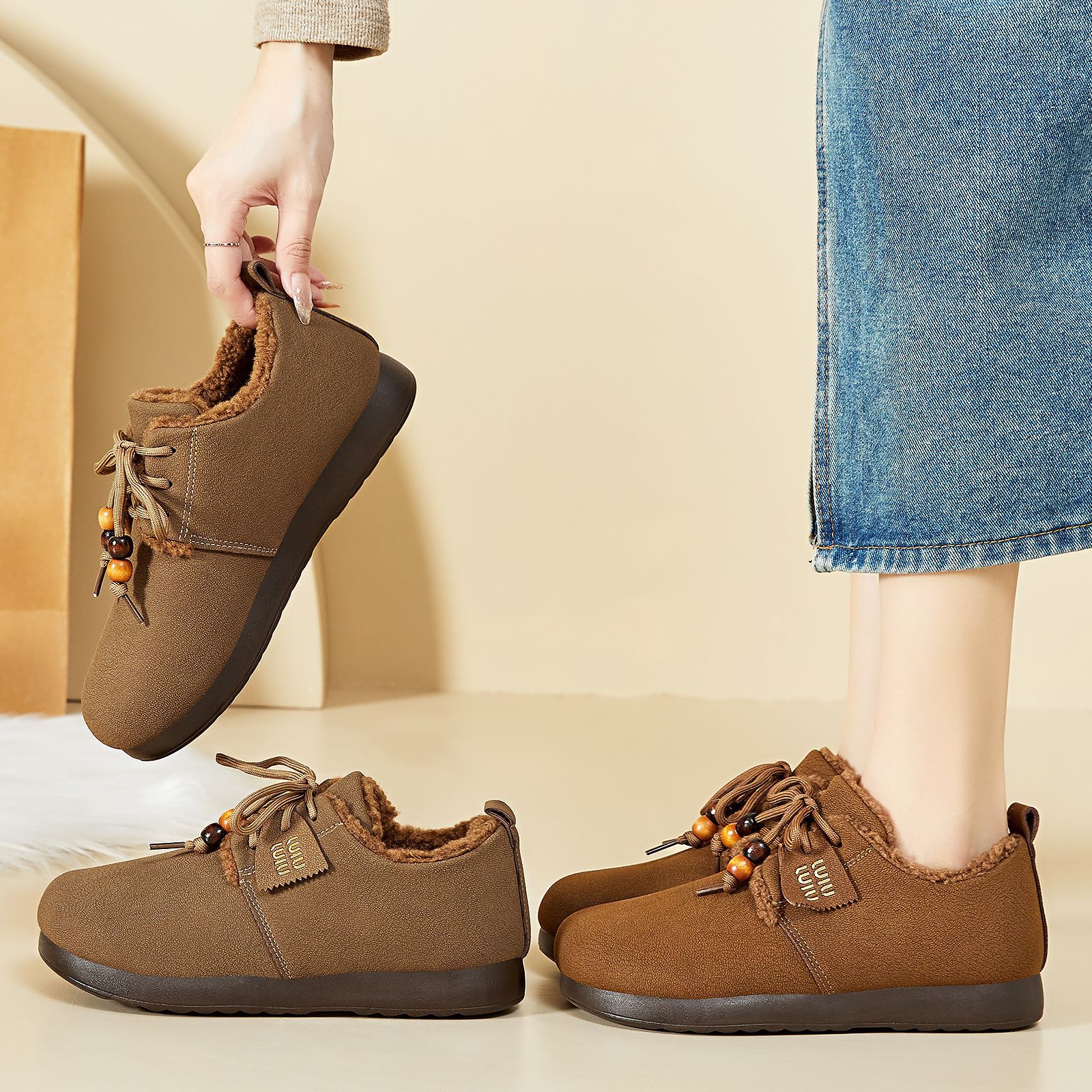 New winter cotton shoes for women, versatile fleece and thickened snow boots, fashionable Boken cotton shoes, cross-border consignment for mom cotton shoes Specification drawing