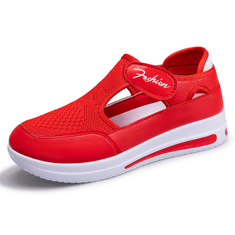 Custom-made summer shoes for women, large-sized casual clogs, wedge heels, thick-soled mesh shoes, Velcro mesh shoes for women Item Picture