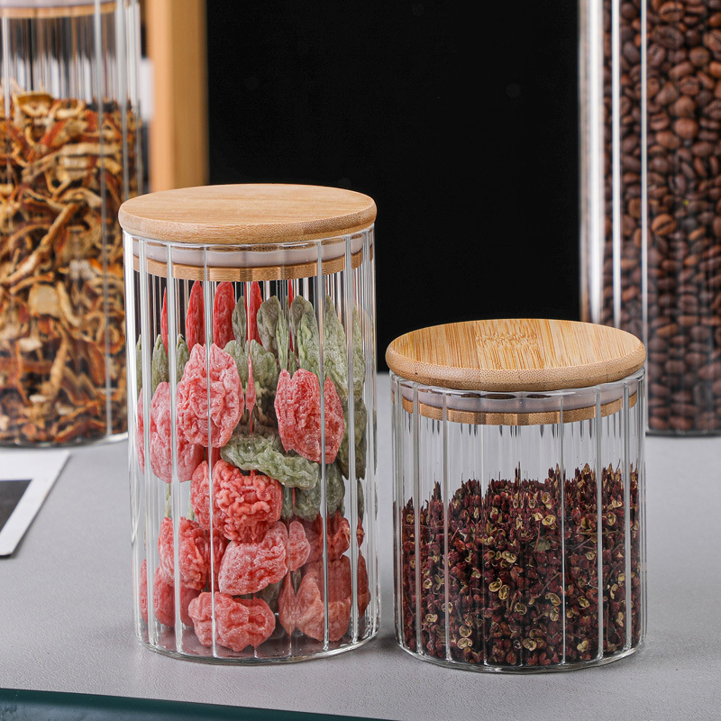 竖纹玻璃茶叶罐密封防潮家用玻璃零售收纳罐细节图