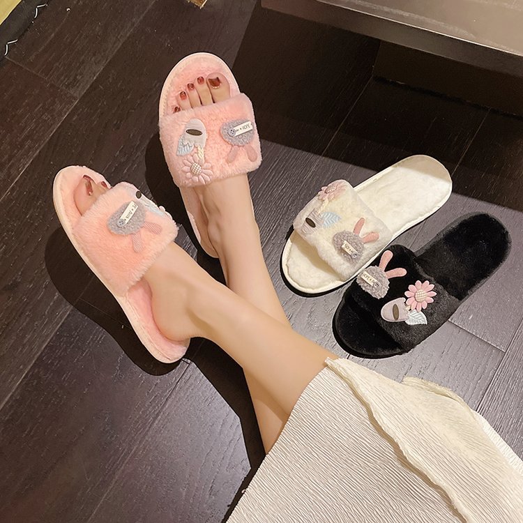 In the new autumn and winter of 2025, there are Korean-style casual Instagram trendy Korean-style flat, comfortable and cute furry slippers for women to wear at home Specification drawing