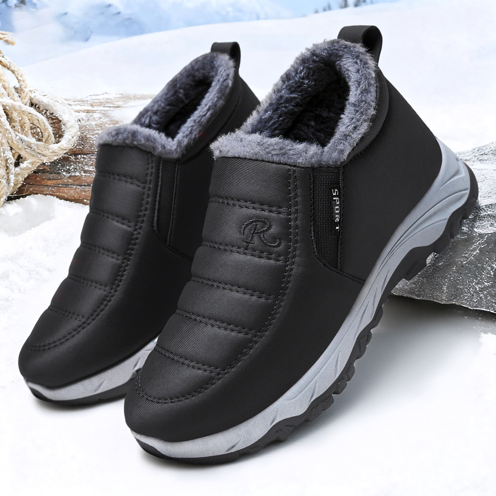 New winter cotton shoes for men, fleece and thickened snow boots, casual men's shoes, ankle boots, warm old Beijing shoes details Picture
