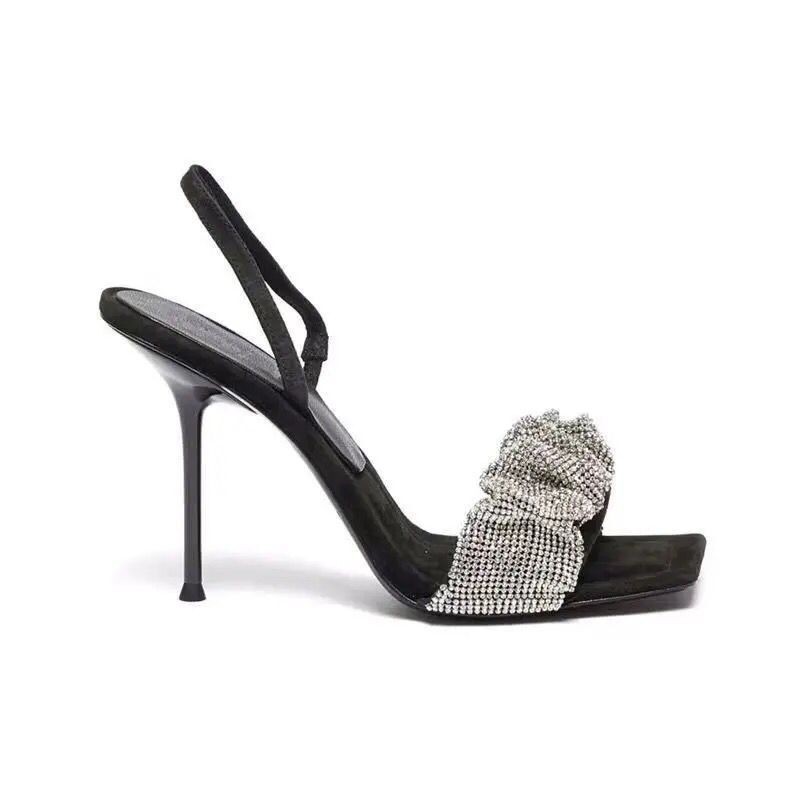 Women's 2025 summer new fairy-style sandals, rhinestones, thin-heeled high heels, large-sized flip-flops Item Picture