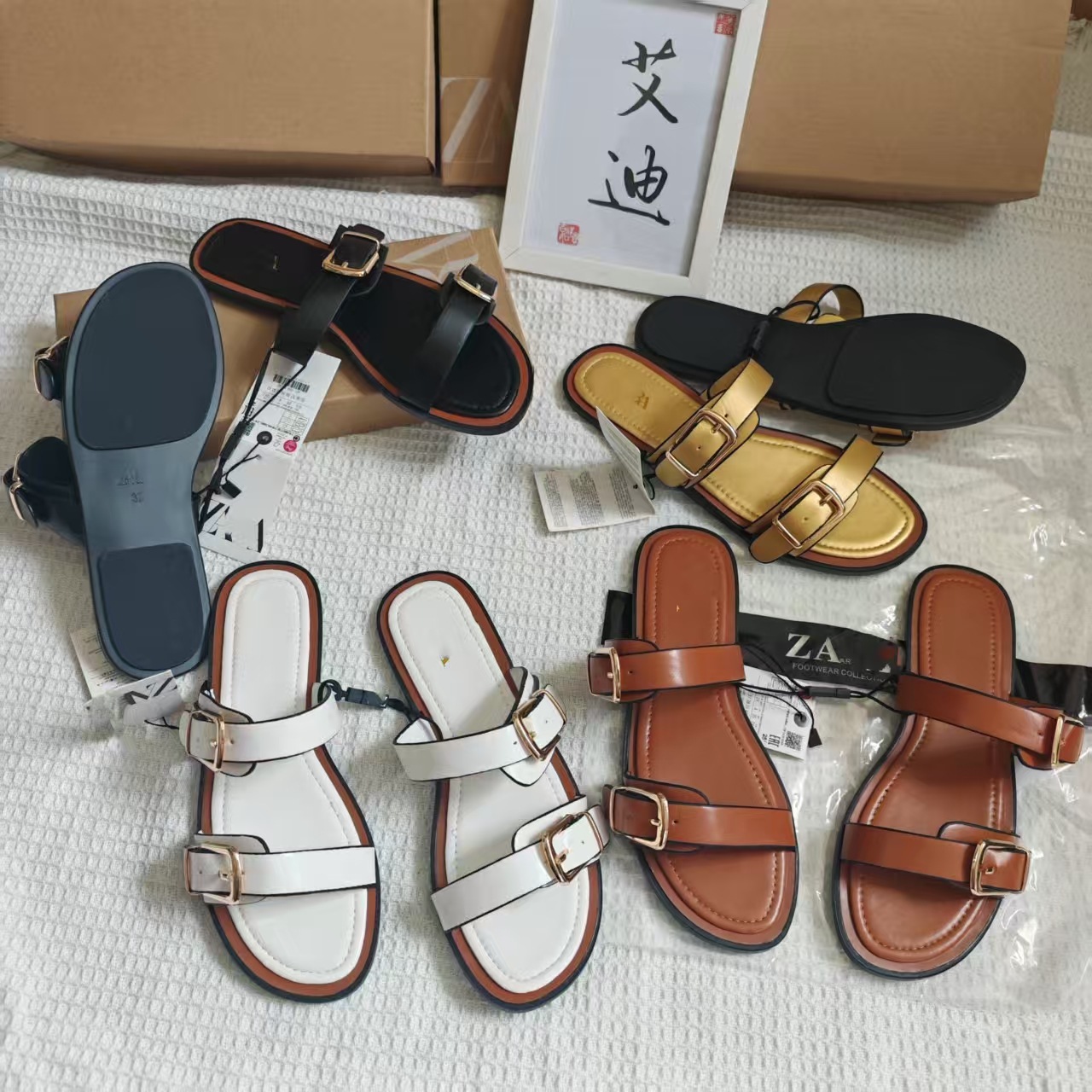 Eddie's new Instagram bestseller, ZAR single-soled shoes, women's belt-buckle flip-flops, European and American one-shoulder sandals Specification drawing