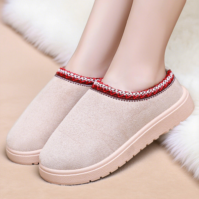 Snow boots for women, autumn and winter cross-border, fleece and thickened cotton boots, soft soles, comfortable home, cotton slippers, one-step close-fitting women's ankle boots full figure