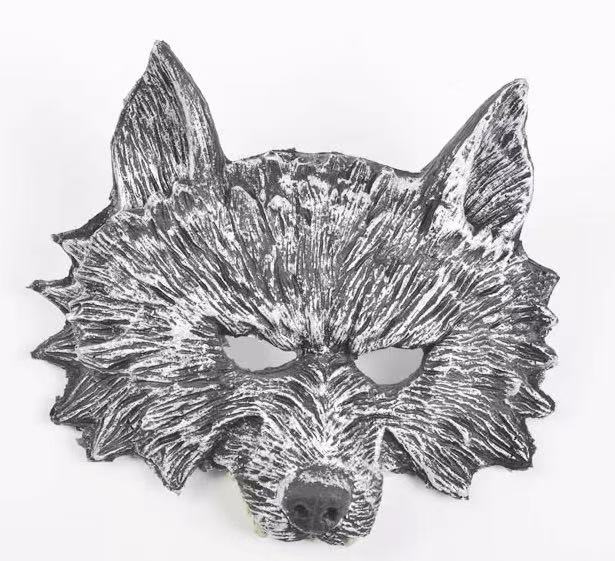 万圣节蒙面狼面具大灰狼成人头饰化妆舞会表演面具白底实物图