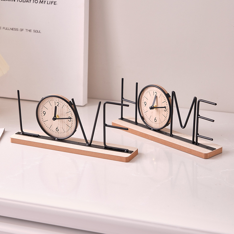 北欧风创意铁艺时钟电视柜装饰摆件家居客厅桌面钟表卧室玄关酒柜办公室摆件