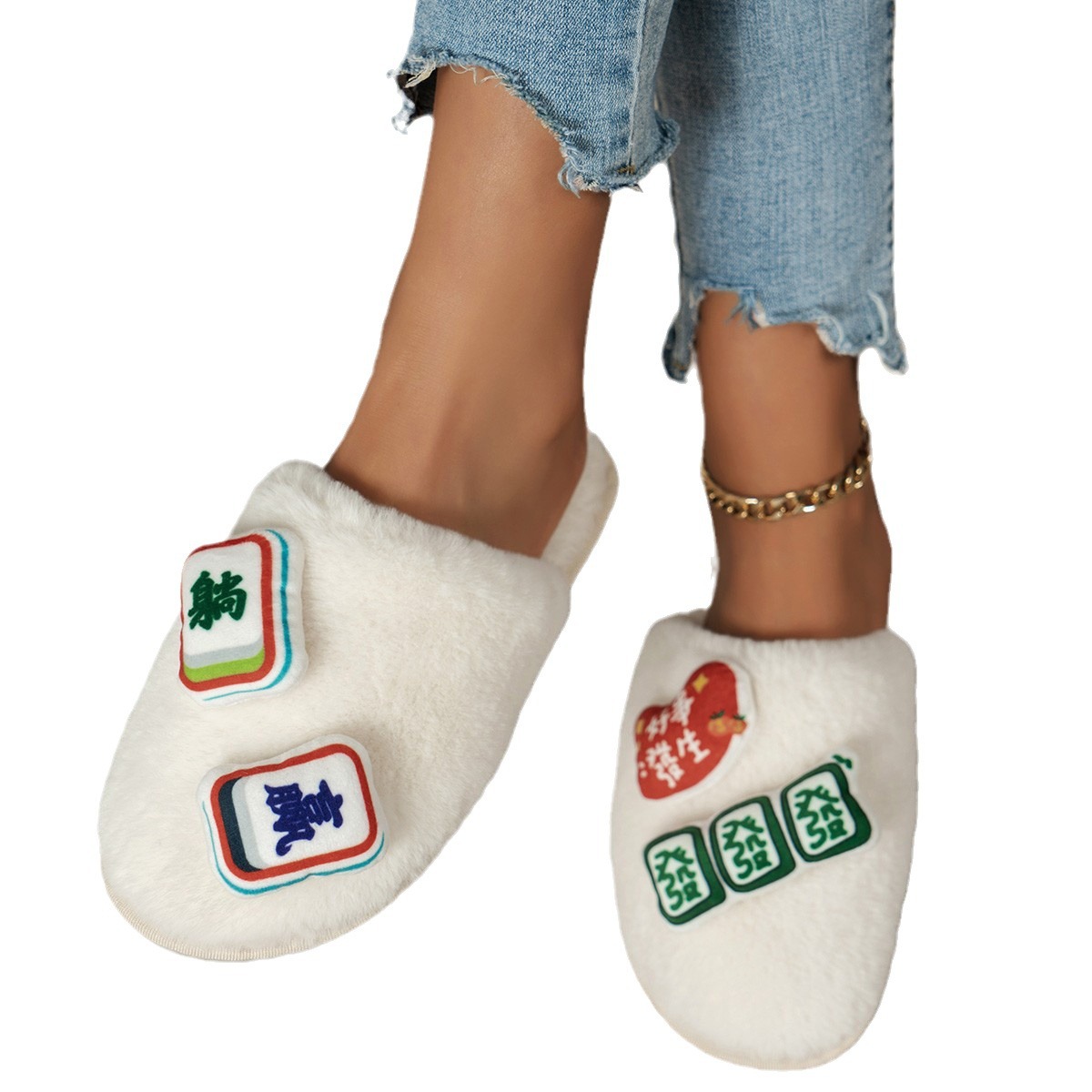 Wholesale of new fashion home indoor and outdoor wool cotton slippers for women's size 2025 autumn and winter on cross-border Amazon Item Picture