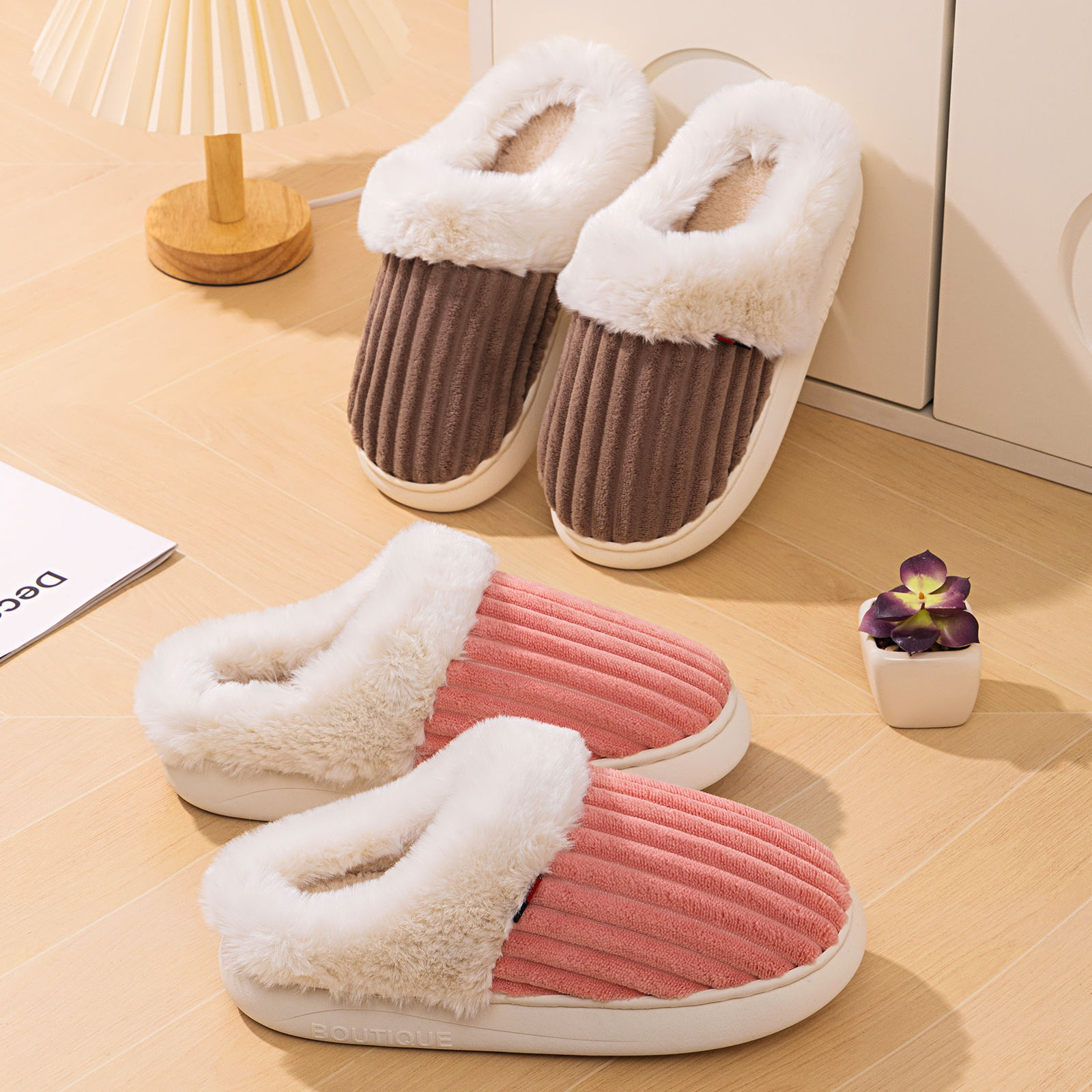 The new winter cotton shoes for women, with added fleece and thickened, are a one-foot home cotton shoe. temu is a casual, versatile and warm cotton slipper Specification drawing