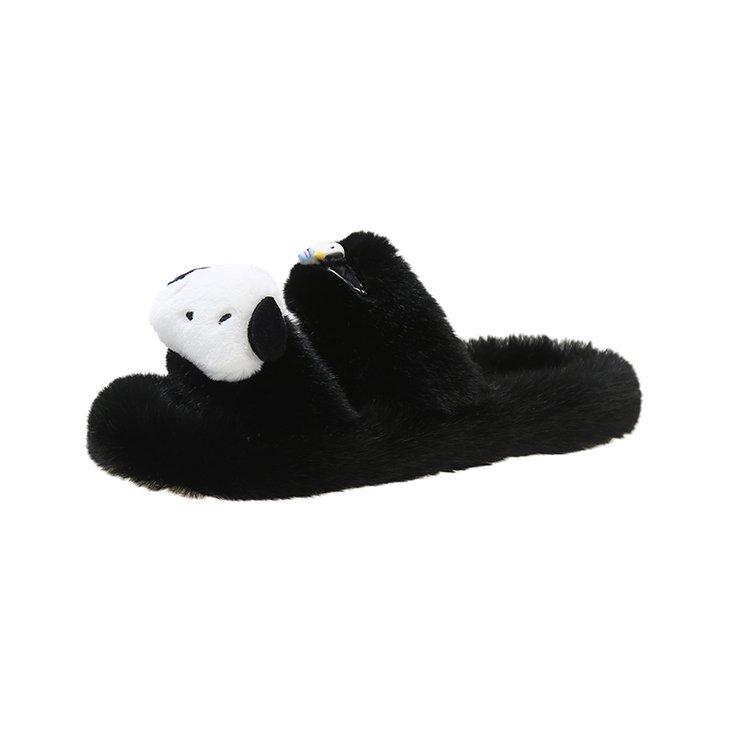 This is a trendy and cute cotton slipper for women to wear at home in autumn and winter, with a flat bottom Item Picture