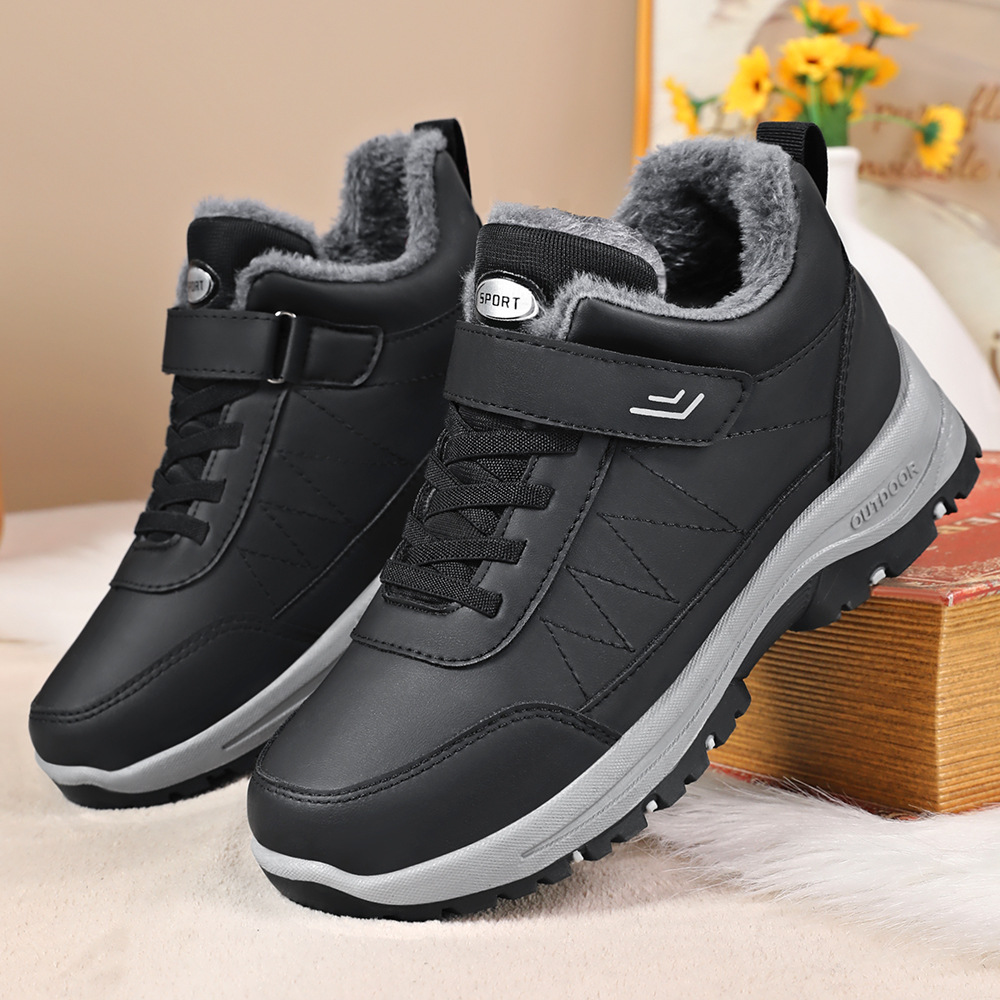 Men's winter cotton shoes with fleece warmth, outdoor large-sized casual Velcro walking shoes, and snow boots for middle-aged and elderly men and women full figure