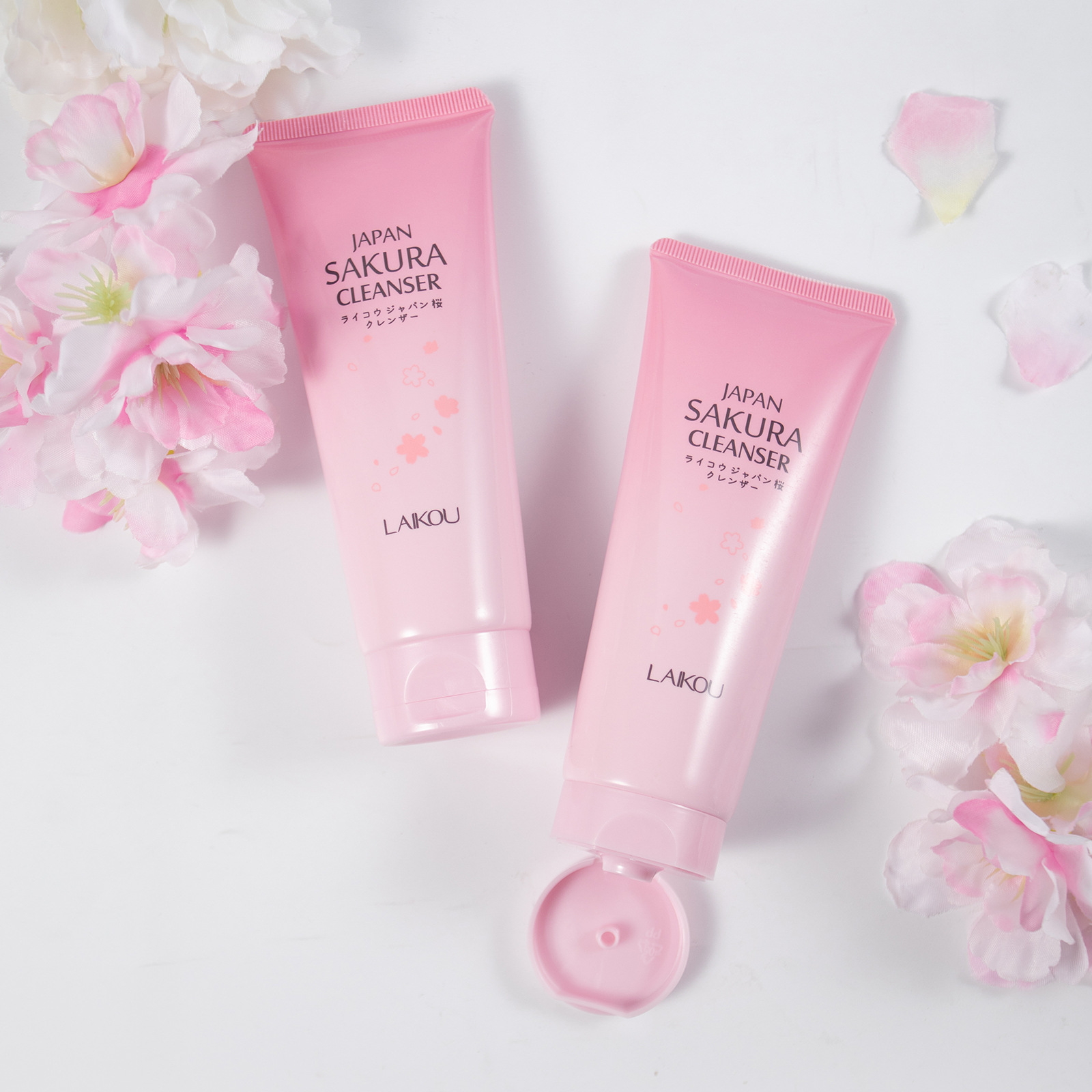 Cross-border LAIKOU Cherry Blossom Facial Cleanser 100g All-English skin care facial cleanser, cleansing and moisturizing manufacturer for export full figure