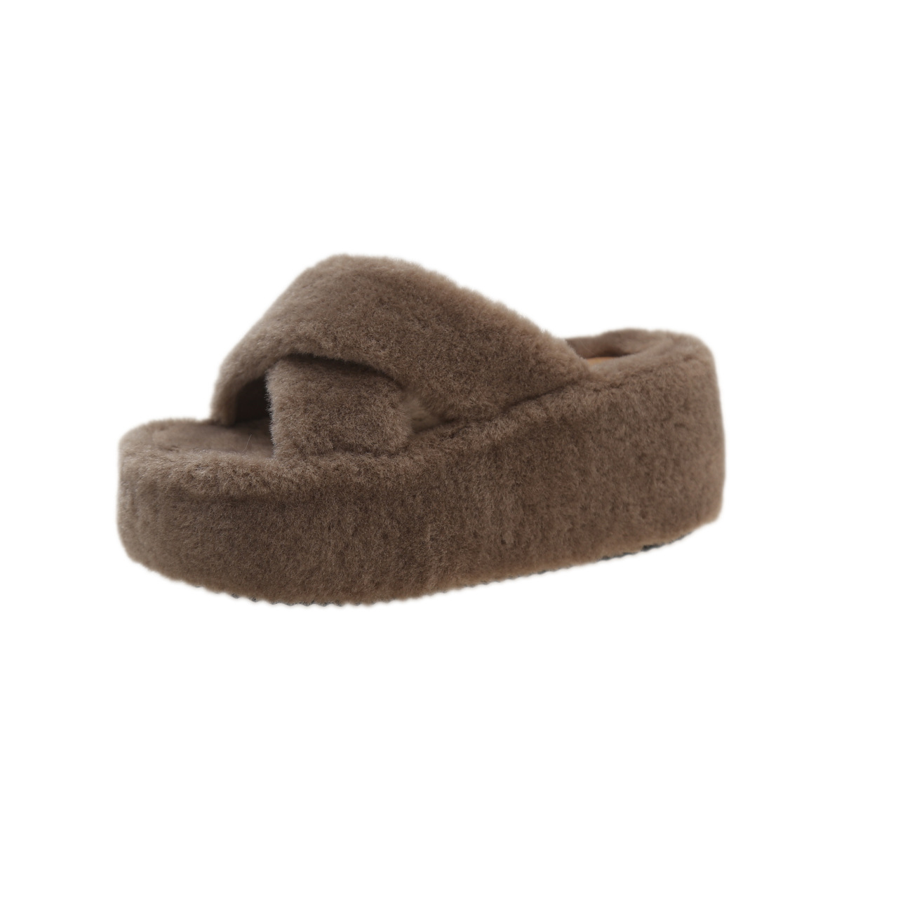 8 cm height-increased thickened plush slippers for women, new autumn and winter casual and fashionable outerwear, high-heeled crossed plush slippers Item Picture