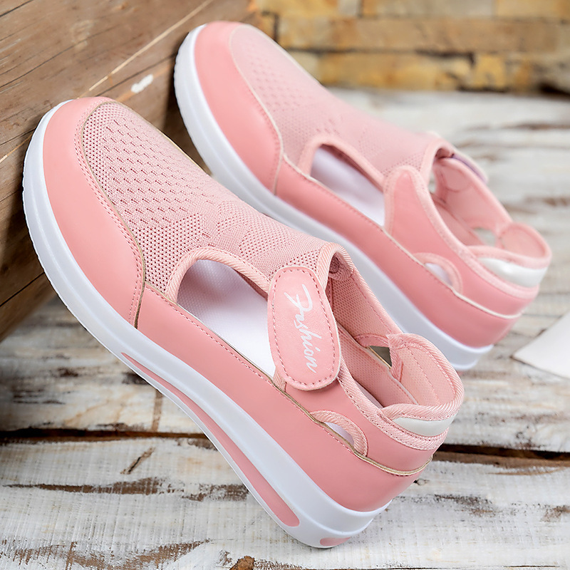 Women's summer cross-border shoes, plus-size casual clogs, wedge heels, thick-soled mesh shoes, Velcro mesh women's shoes full figure