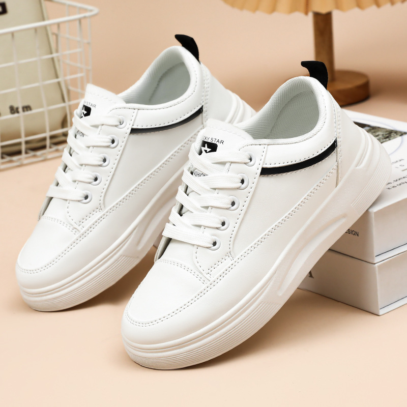 Flat white sneakers for women 2025 Autumn new cross-border versatile and breathable women's shoes, soft-soled ins casual skate shoes details Picture
