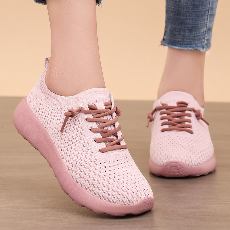 New breathable casual single shoes for women, cross-border hair replacement, soft-soled flying woven sock shoes, couple sports shoes details Picture