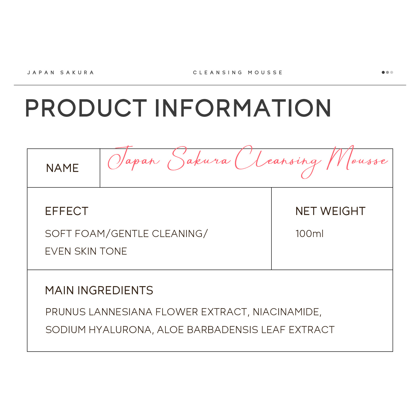 Cross-border Laiko Sakura Nicotinamide Malay Series Cleansing Mousse 100ml, fully English packaging for export, in stock details Picture
