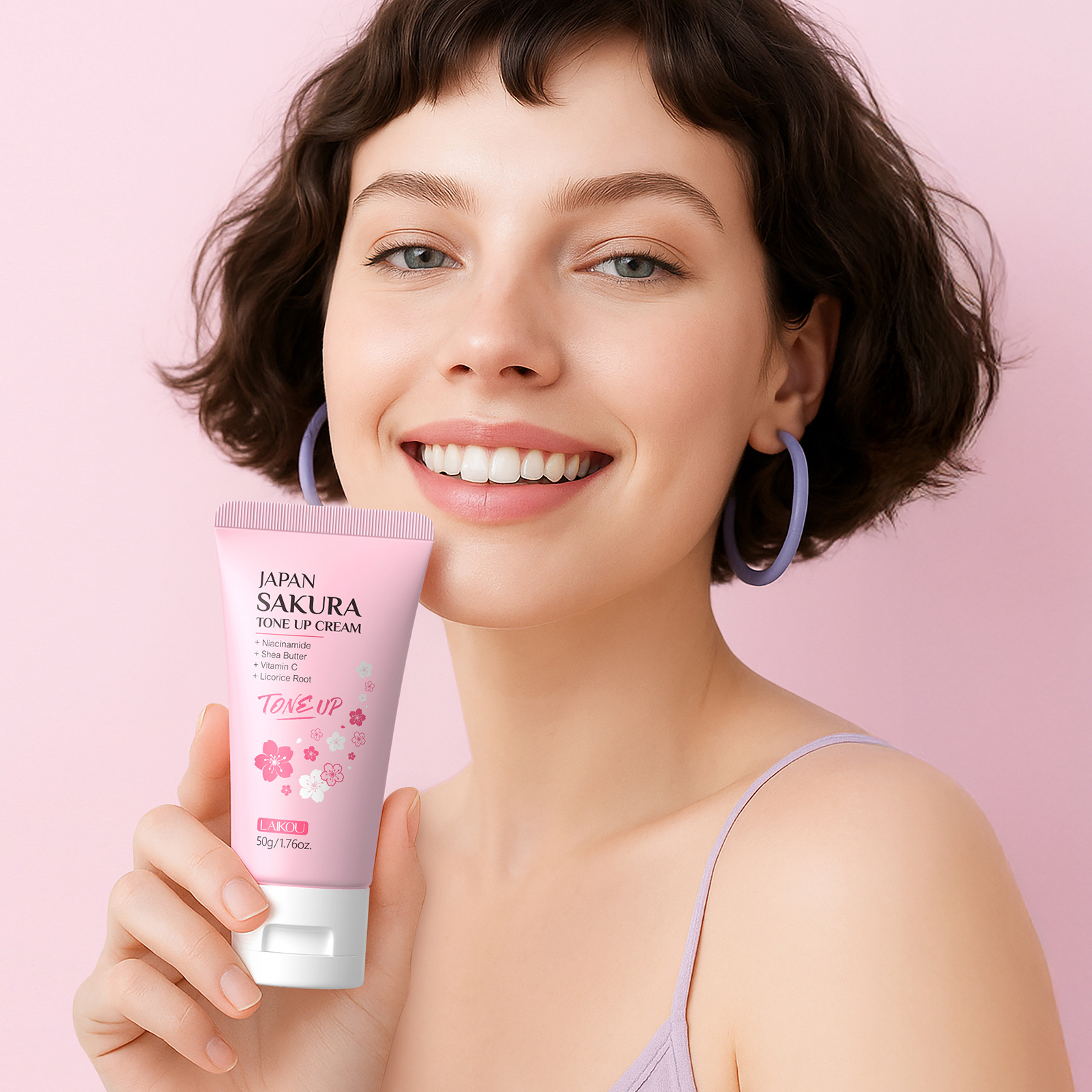 Cross-border LAIKOU Sakura Face Natural Cream 50g Natural Cream Lazy Person Cream Nude Makeup Skin Care Product All in English full figure