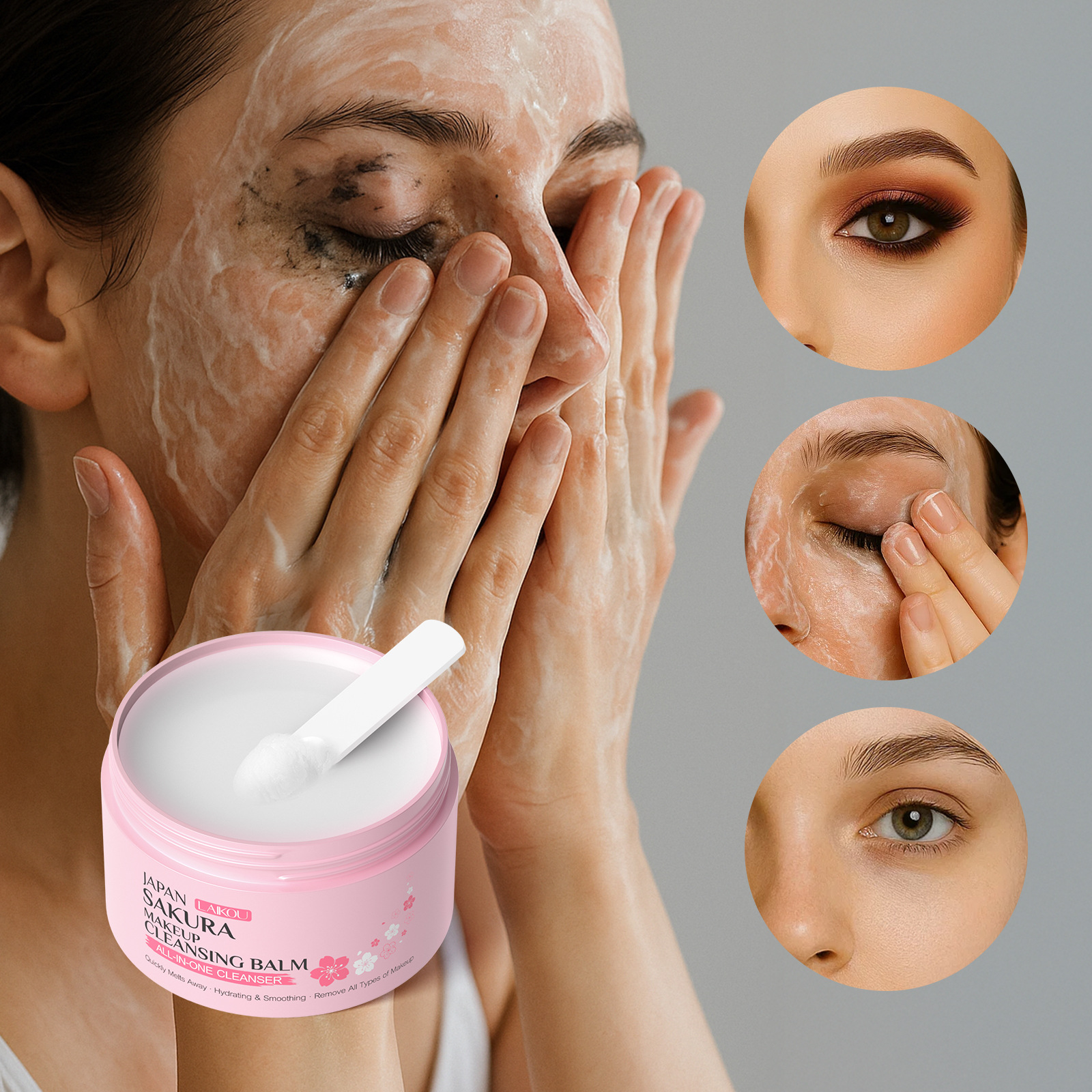 Cross-border new product LAIKOU Japanese Cherry Blossom Makeup Remover Cream 100g cleansing Makeup Remover, all-English foreign trade skin care product manufacturer full figure