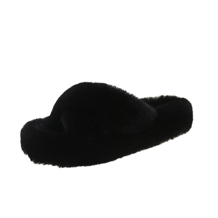 2025 Summer New Korean-style casual and warm cross slippers for women, versatile, fashionable, comfortable and soft fleece slippers Item Picture