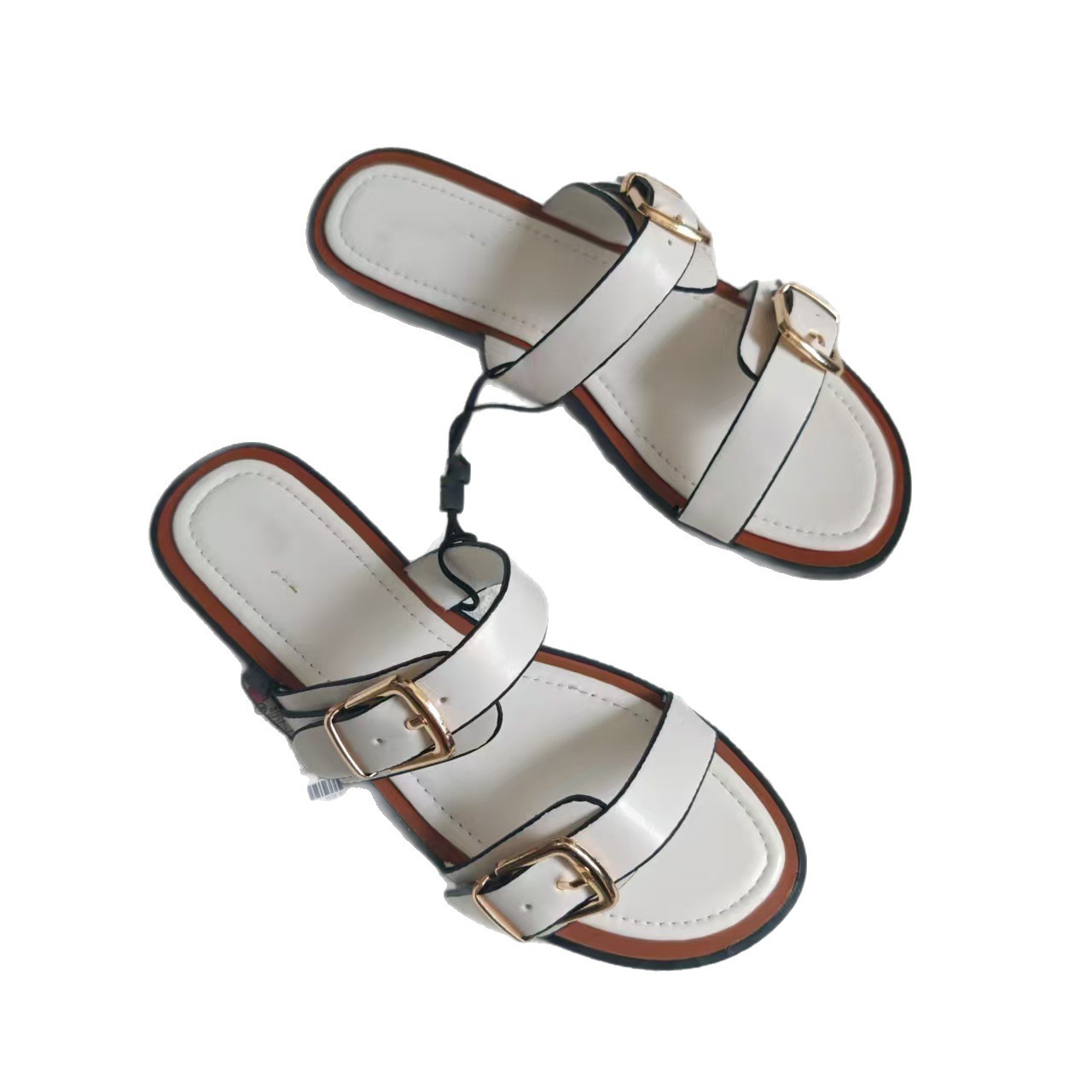 Eddie's new Instagram bestseller, ZAR single-soled shoes, women's belt-buckle flip-flops, European and American one-shoulder sandals Item Picture