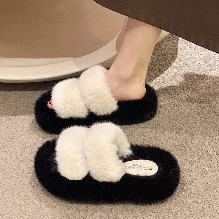 2025 New autumn and winter casual fashion trend Fluffy warm slippers Women's ins Versatile fluffy slippers Application Scenario