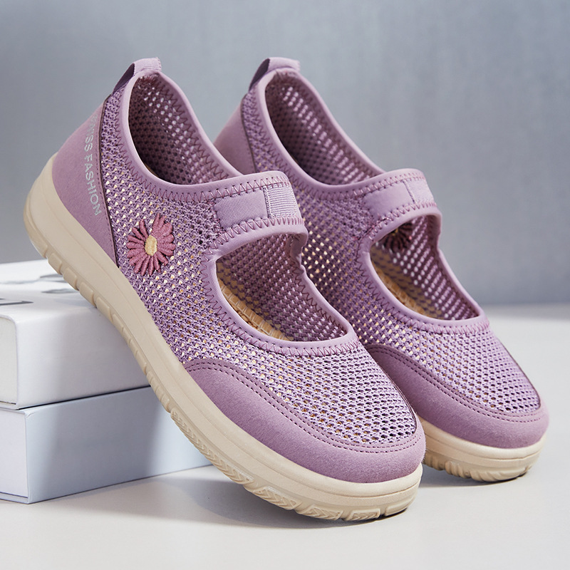 New trendy and fashionable mom shoes with mesh surface, cross-border casual and breathable women's shoes, one-step single shoes for women full figure