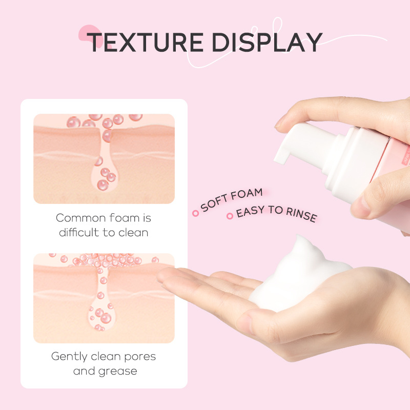 LAIKOU Cherry Blossom Facial Mousse 100ml Cleansing and Hydrating Soft Foam Facial Cleanser Cross-border Export Facial Cleanser Application Scenario