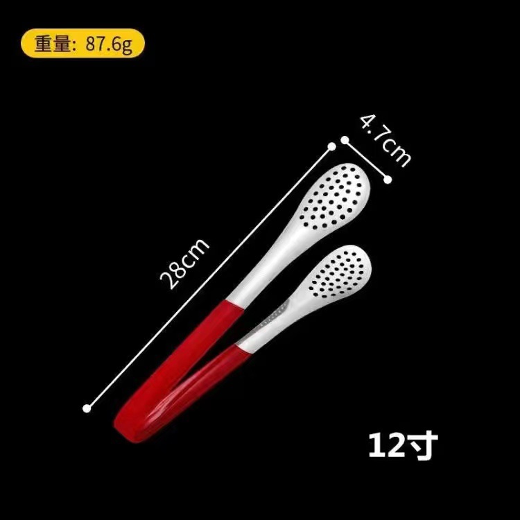 不锈钢红胶精巧夹子食品夹牛排夹食物夹菜肉油炸烤肉家用厨房夹白底实物图