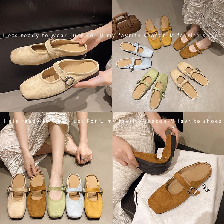 Baotou half-slipper women's summer outerwear 2025 new style one-step lazy person Muller Mary Jane single shoe Yellow Birken shoes Specification drawing