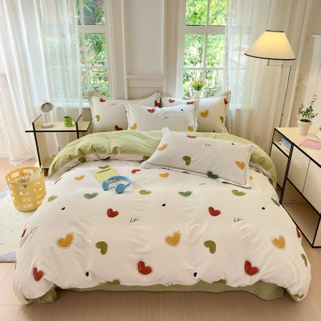 Spring New washed cotton four-piece set, soft and skin-friendly cloud cotton Muji style dormitory Spring New washed cotton four-piece set, soft and skin-friendly cloud cotton Muji style dormitory