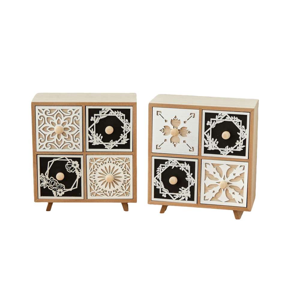 木制收纳柜桌面镂花图案复古柜子饰品化妆品杂物收纳整理柜白底实物图