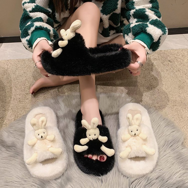 In the autumn and winter of 2025, there are thick-soled, versatile, cute rabbit, trendy, casual and simple plush slippers on Instagram details Picture