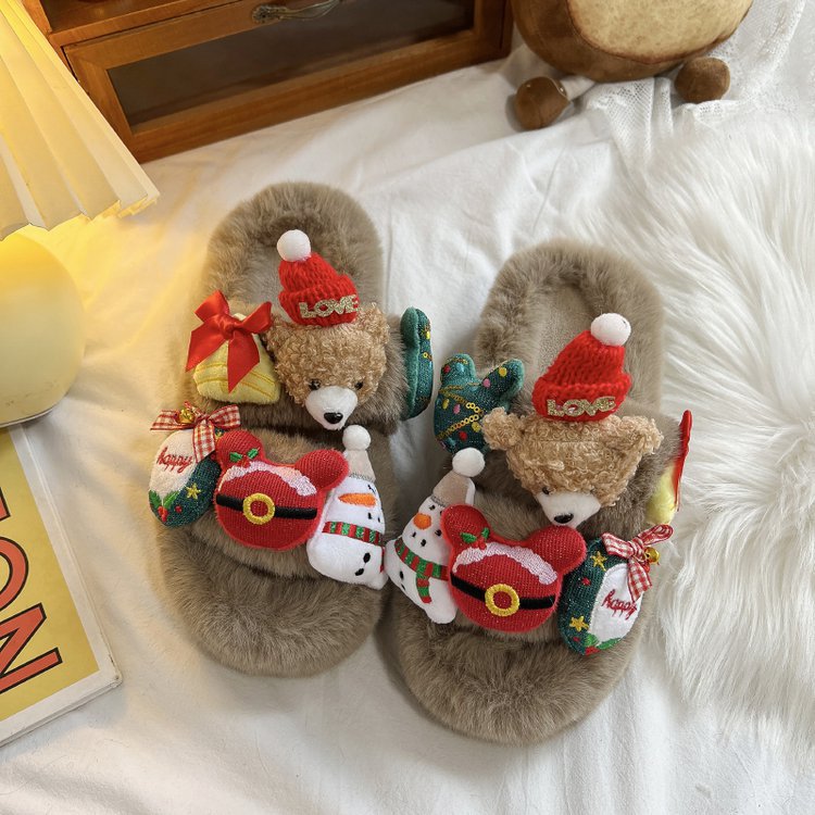 New autumn and winter niche casual indoor and outdoor wear 2025 woolen slippers for women, thick-soled, petite and girlish Specification drawing
