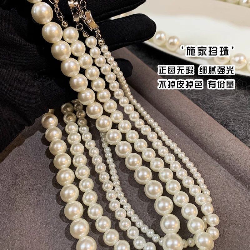 Shi Family Pearl Necklace, a high-quality imitation pearl necklace for the general public, with a light luxury design and a perfect round 2025 new style. It's a versatile bestseller detail image 5