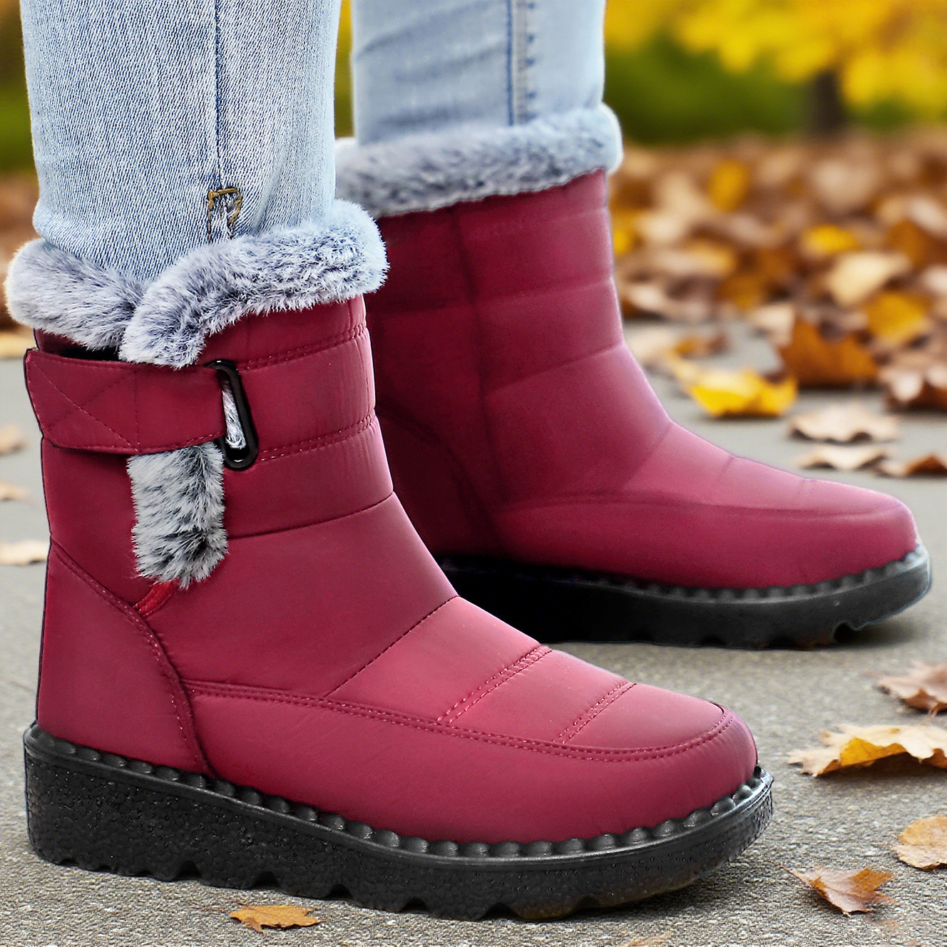 Snow boots, women's fleece and thickened cotton boots, cross-border temu height-increasing thick-soled cotton shoes, large-sized winter polyurethane women's boots full figure