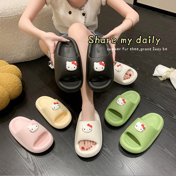ins cute little cat girls' thick-soled slip-feeling slippers for home use, soft-soled cool slippers for indoor bathroom bathing Application Scenario