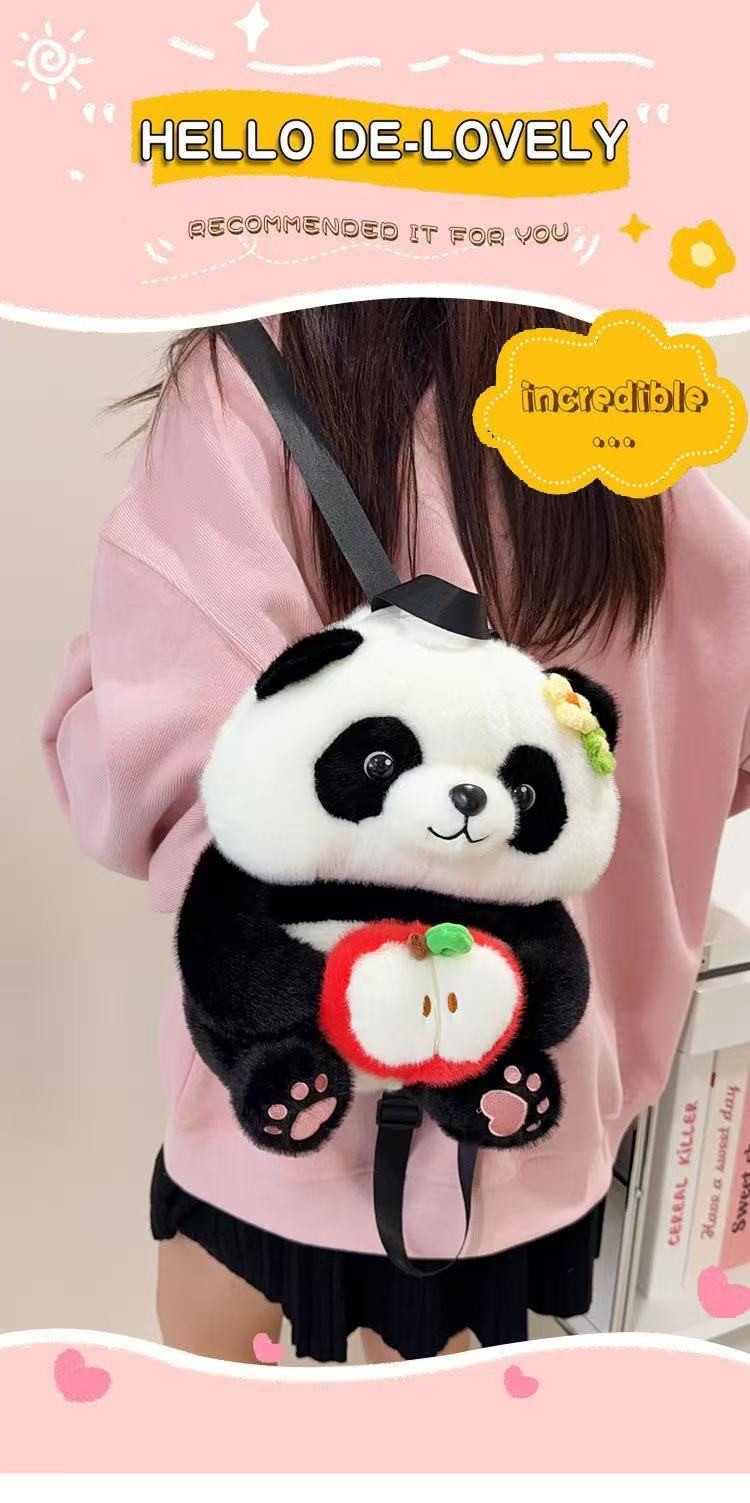 可爱熊猫花花双肩包女卡通牛油果苹果熊猫亲子包毛绒玩偶儿童包包详情3