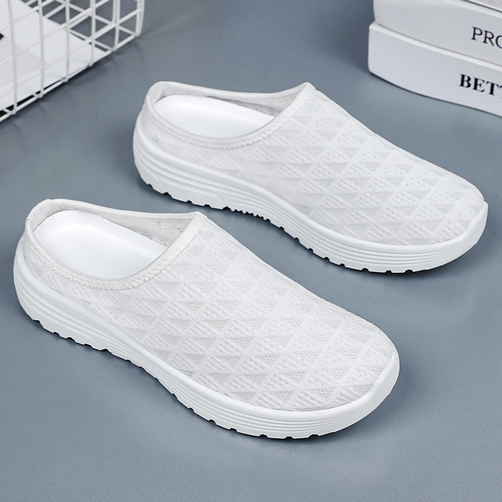 Women's summer casual shoes, cross-border large-sized breathable half-slippers, fashionable and versatile women's single shoes, toe cap, one-foot slipper Specification drawing