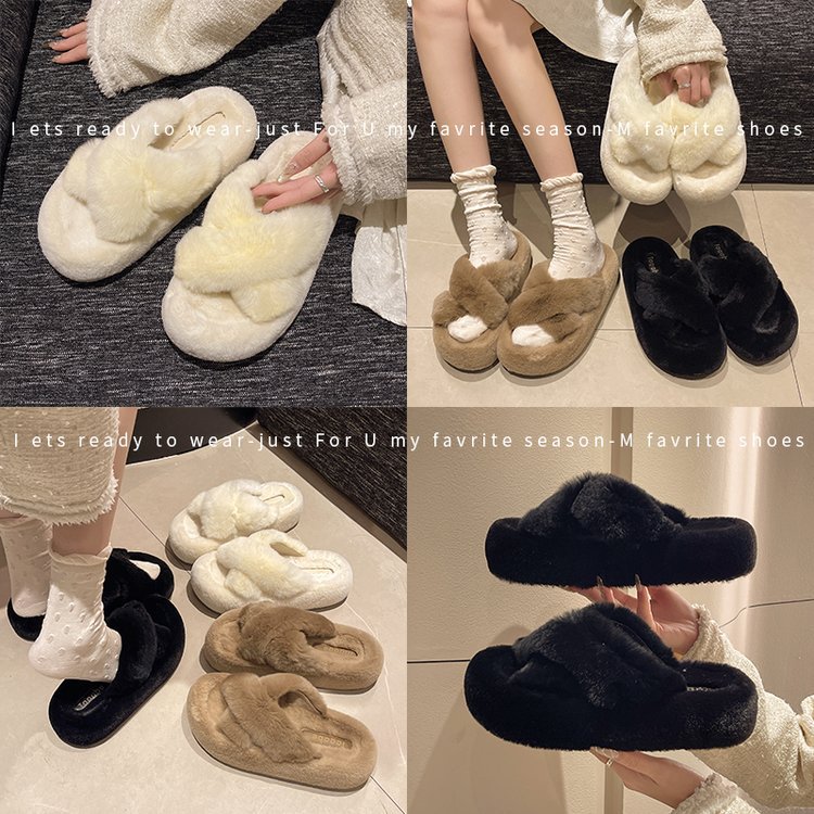This is a new style of thick-soled woolen height-increasing slippers made of genuine rabbit fur, suitable for women to wear on the outside Specification drawing