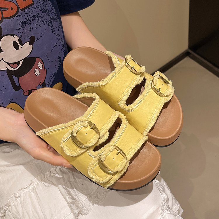 Muffin thick-soled Birken slippers for women's summer wear, 2025 new style with skirt, beach one-shoulder drag with skirt, flip-flops Application Scenario