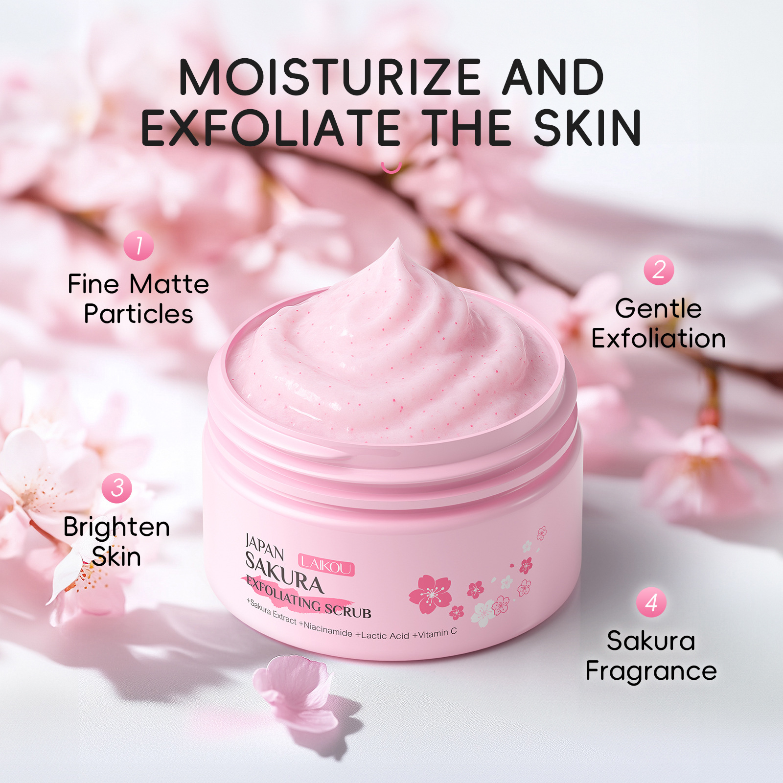 Cross-border Laicome Japanese Cherry Blossom Facial and Body Scrub 100g Cleansing, Hydrating and Moisturizing, all in English for export Specification drawing